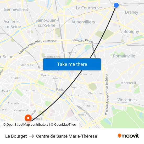 Le Bourget to Centre de Santé Marie-Thérèse map