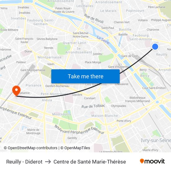 Reuilly - Diderot to Centre de Santé Marie-Thérèse map
