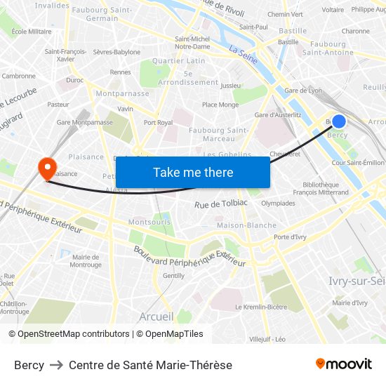 Bercy to Centre de Santé Marie-Thérèse map