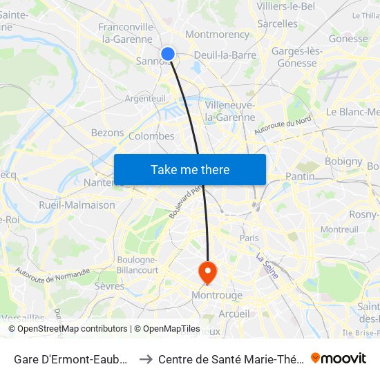 Gare D'Ermont-Eaubonne to Centre de Santé Marie-Thérèse map