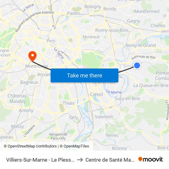 Villiers-Sur-Marne - Le Plessis-Trévise RER to Centre de Santé Marie-Thérèse map