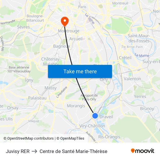 Juvisy RER to Centre de Santé Marie-Thérèse map