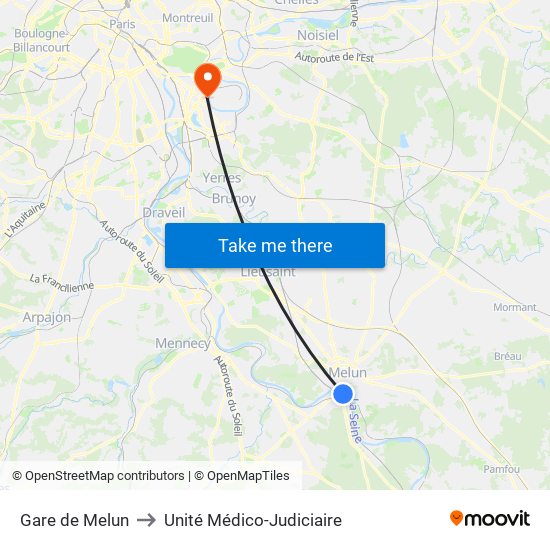 Gare de Melun to Unité Médico-Judiciaire map