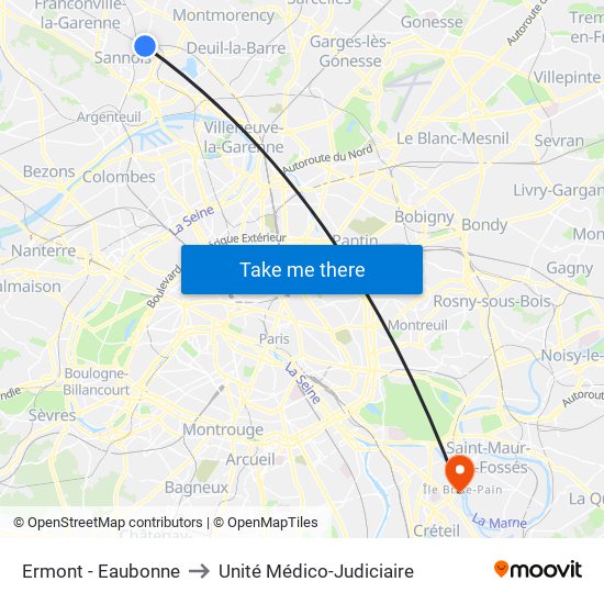 Ermont - Eaubonne to Unité Médico-Judiciaire map