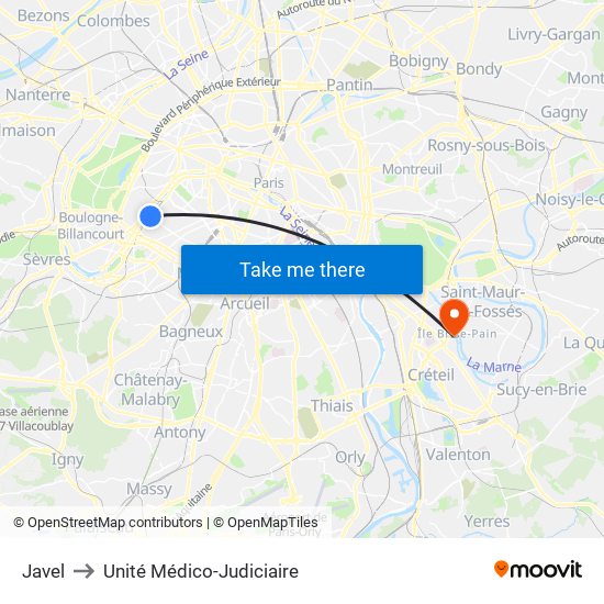 Javel to Unité Médico-Judiciaire map