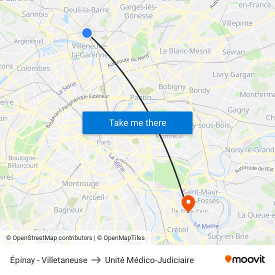 Épinay - Villetaneuse to Unité Médico-Judiciaire map