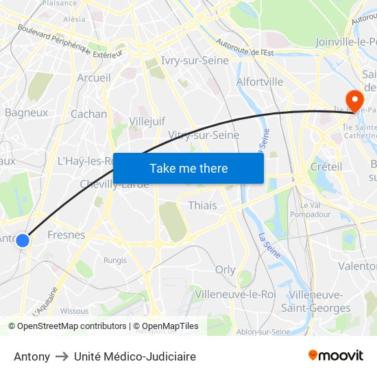 Antony to Unité Médico-Judiciaire map