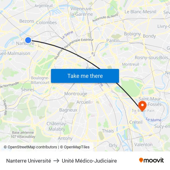 Nanterre Université to Unité Médico-Judiciaire map