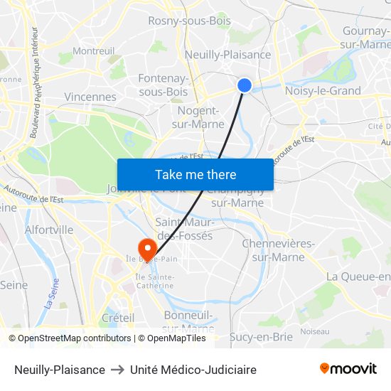 Neuilly-Plaisance to Unité Médico-Judiciaire map