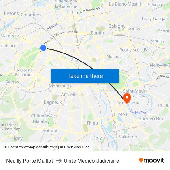 Neuilly Porte Maillot to Unité Médico-Judiciaire map