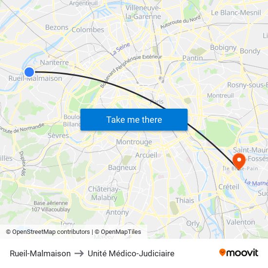 Rueil-Malmaison to Unité Médico-Judiciaire map