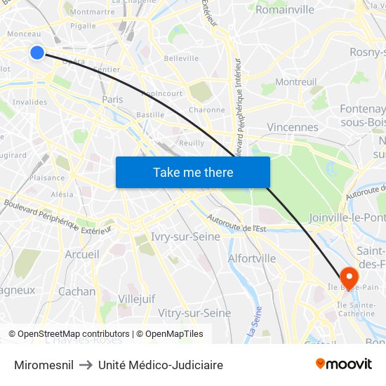 Miromesnil to Unité Médico-Judiciaire map