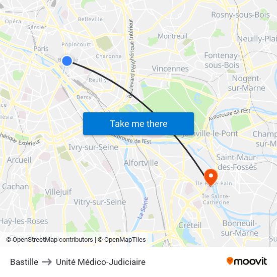 Bastille to Unité Médico-Judiciaire map