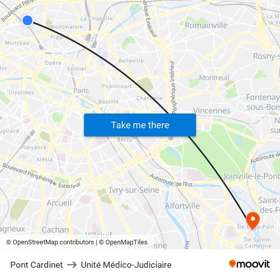 Pont Cardinet to Unité Médico-Judiciaire map