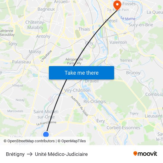Brétigny to Unité Médico-Judiciaire map