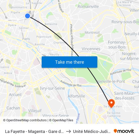 La Fayette - Magenta - Gare du Nord to Unité Médico-Judiciaire map