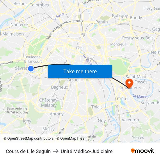 Cours de L'Ile Seguin to Unité Médico-Judiciaire map