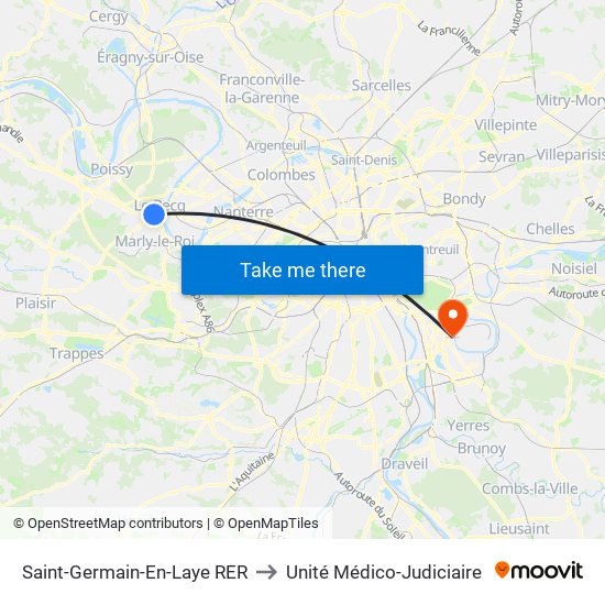 Saint-Germain-En-Laye RER to Unité Médico-Judiciaire map