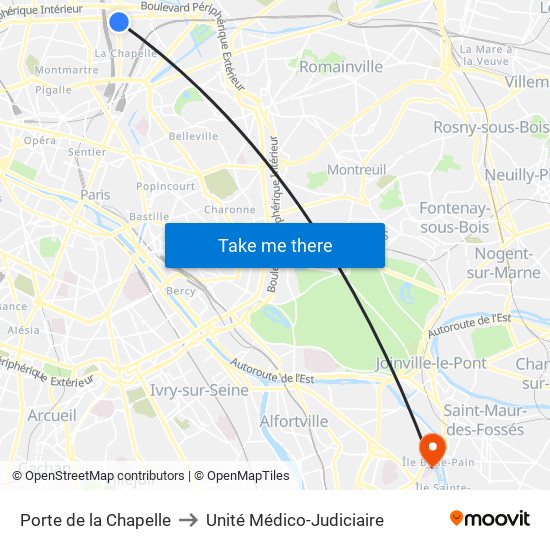 Porte de la Chapelle to Unité Médico-Judiciaire map