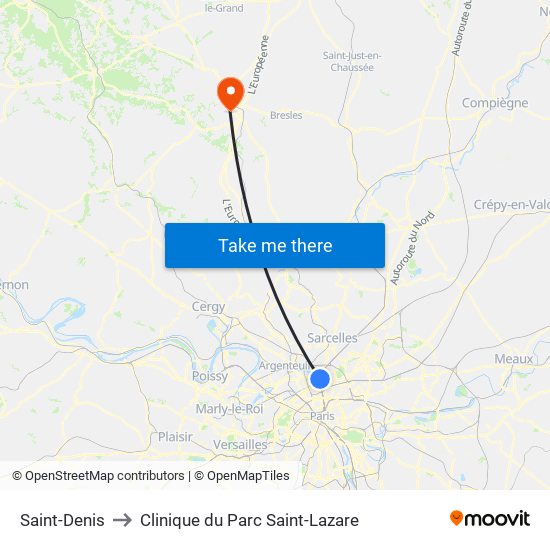Saint-Denis to Clinique du Parc Saint-Lazare map