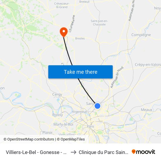 Villiers-Le-Bel - Gonesse - Arnouville to Clinique du Parc Saint-Lazare map