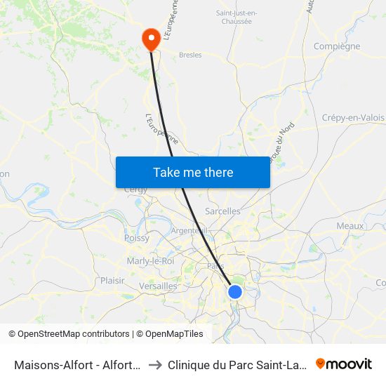 Maisons-Alfort - Alfortville to Clinique du Parc Saint-Lazare map