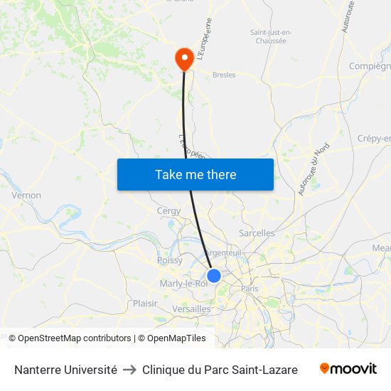 Nanterre Université to Clinique du Parc Saint-Lazare map