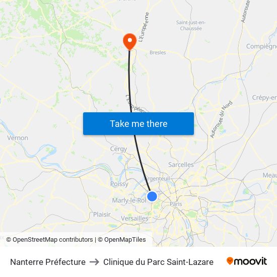 Nanterre Préfecture to Clinique du Parc Saint-Lazare map