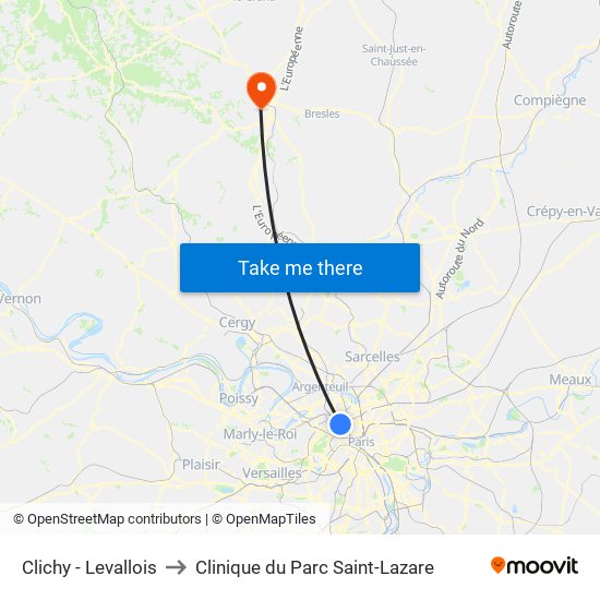 Clichy - Levallois to Clinique du Parc Saint-Lazare map