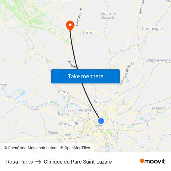 Rosa Parks to Clinique du Parc Saint-Lazare map