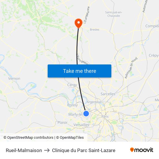 Rueil-Malmaison to Clinique du Parc Saint-Lazare map