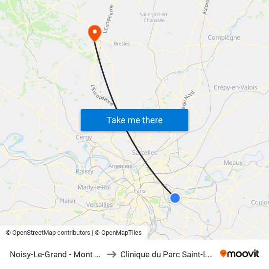 Noisy-Le-Grand - Mont D'Est to Clinique du Parc Saint-Lazare map