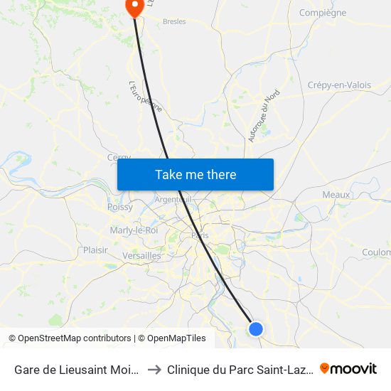 Gare de Lieusaint Moissy to Clinique du Parc Saint-Lazare map