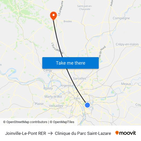 Joinville-Le-Pont RER to Clinique du Parc Saint-Lazare map