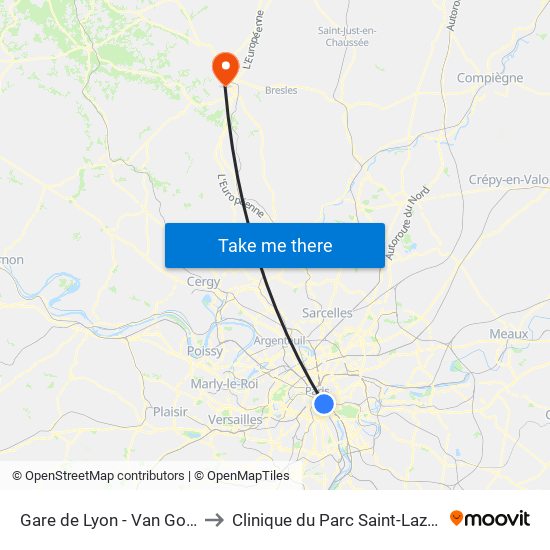 Gare de Lyon - Van Gogh to Clinique du Parc Saint-Lazare map
