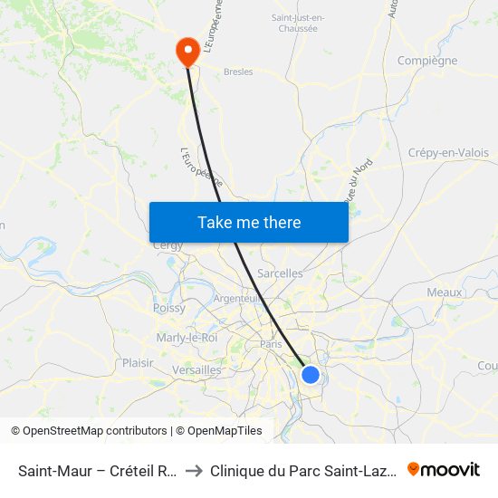 Saint-Maur – Créteil RER to Clinique du Parc Saint-Lazare map