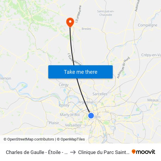 Charles de Gaulle - Étoile - Wagram to Clinique du Parc Saint-Lazare map