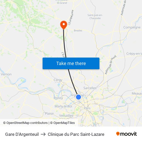 Gare D'Argenteuil to Clinique du Parc Saint-Lazare map