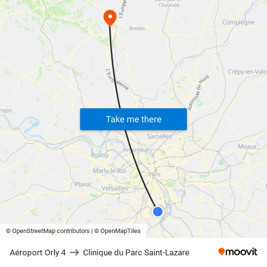Aéroport Orly 4 to Clinique du Parc Saint-Lazare map