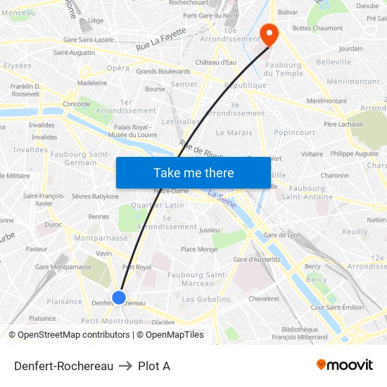 Denfert-Rochereau to Plot A map