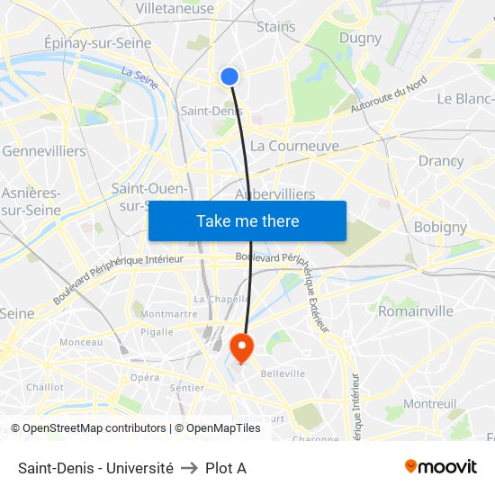 Saint-Denis - Université to Plot A map