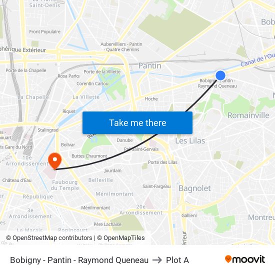 Bobigny - Pantin - Raymond Queneau to Plot A map