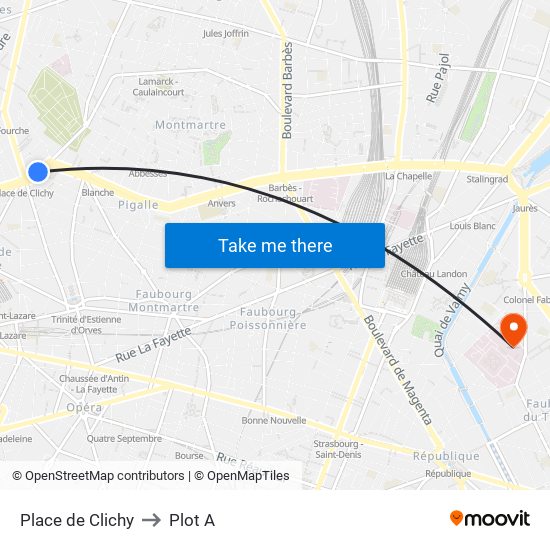 Place de Clichy to Plot A map