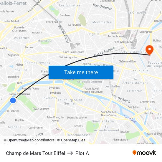 Champ de Mars Tour Eiffel to Plot A map