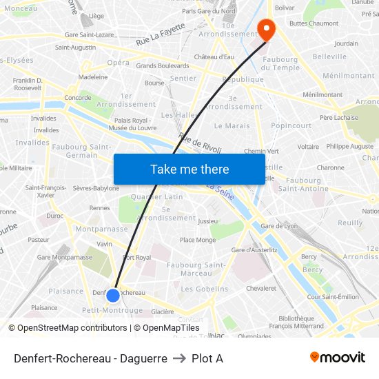 Denfert-Rochereau - Daguerre to Plot A map
