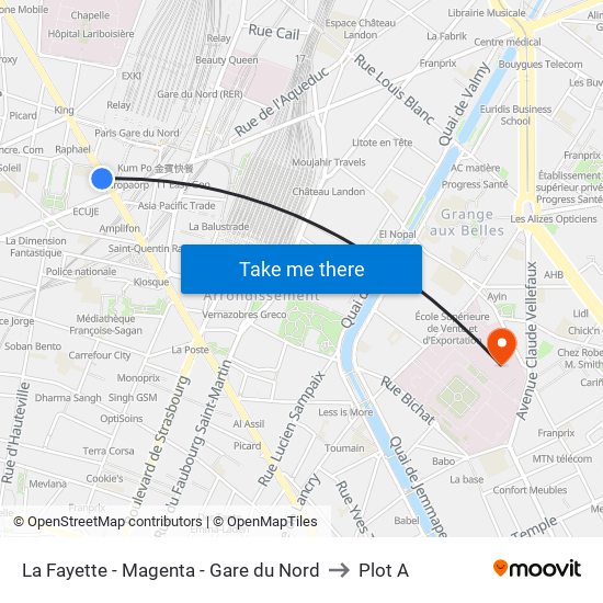 La Fayette - Magenta - Gare du Nord to Plot A map
