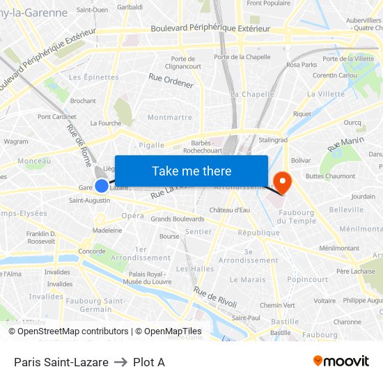 Paris Saint-Lazare to Plot A map