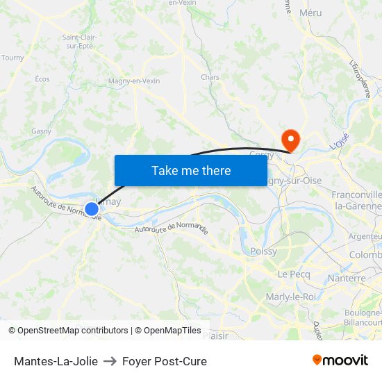 Mantes-La-Jolie to Foyer Post-Cure map