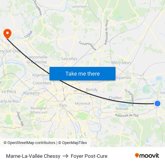 Marne-La-Vallée Chessy to Foyer Post-Cure map