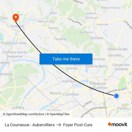 La Courneuve - Aubervilliers to Foyer Post-Cure map